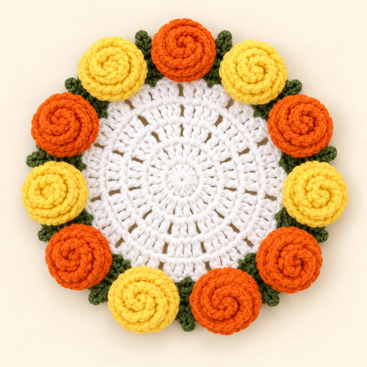Orange and yellow coaster fully unfolded