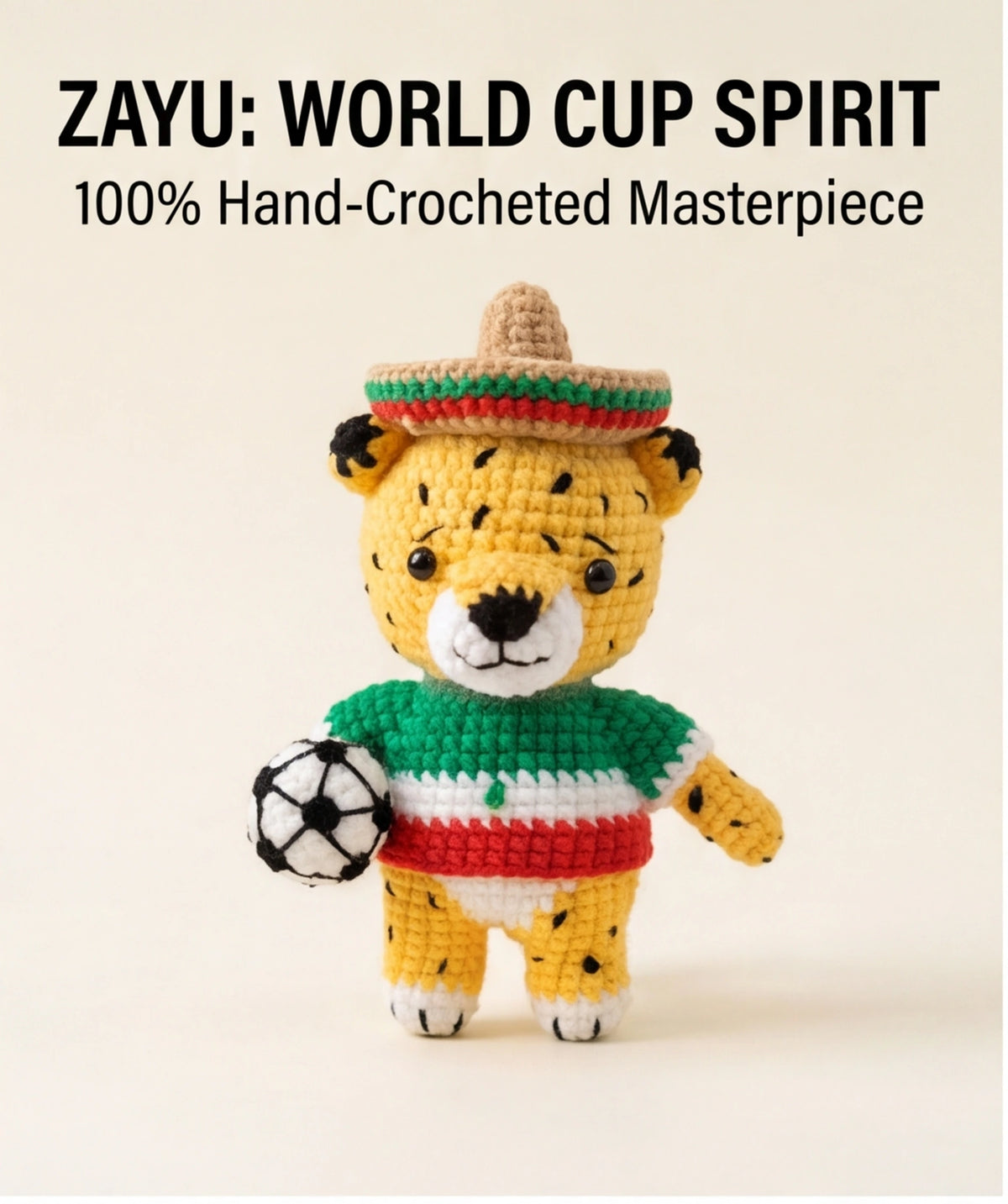 Handmade Crochet Soccer Mascot Trio – Jaguar, Moose & Bald Eagle