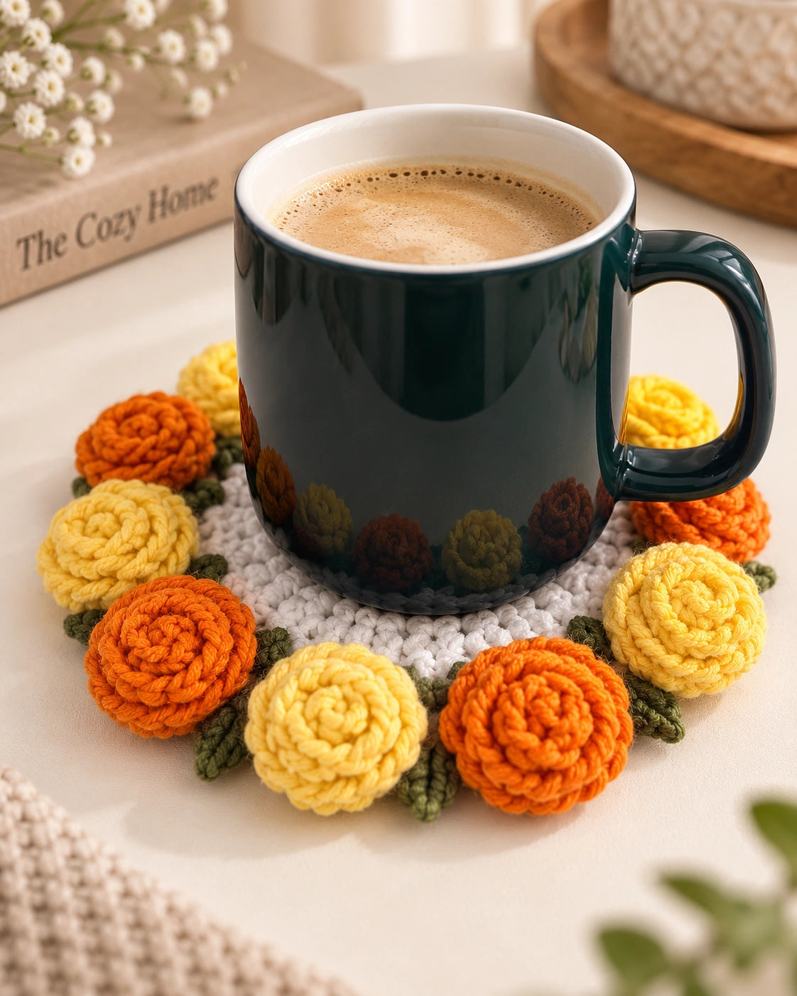 Handmade Crochet Rose Coaster — 2-in-1 Bouquet Decor