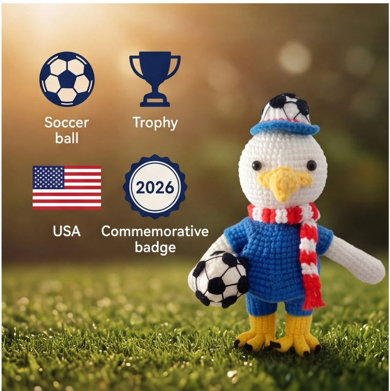 Handmade Crochet Soccer Mascot Trio – Jaguar, Moose & Bald Eagle