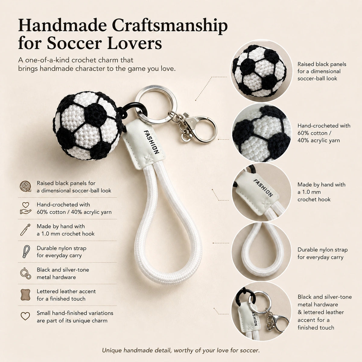 Handmade Crochet Soccer Ball Charm