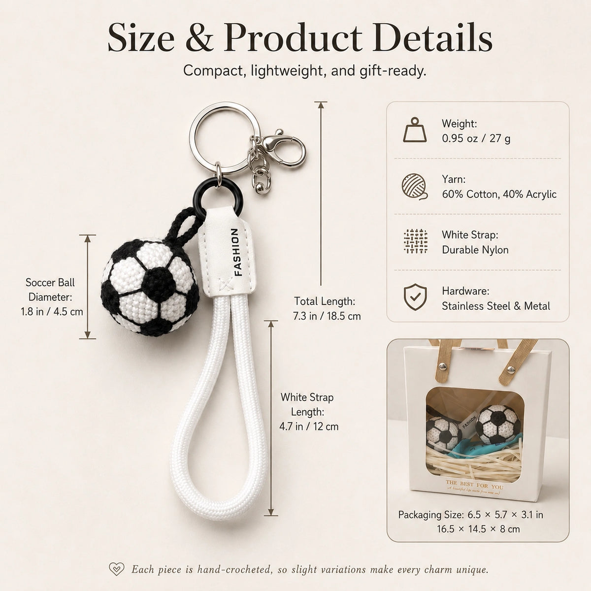 Handmade Crochet Soccer Ball Charm